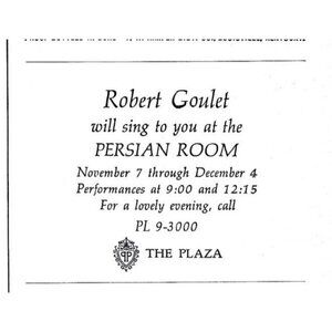 Robert Goulet Persian room the Plaza New York City ADVERT 1960s Vintage Print Ad